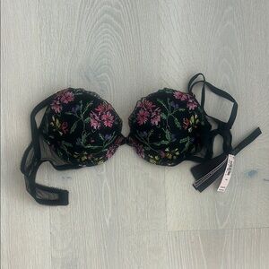 Very Sexy VS Floral Black Bra with Pink Accents